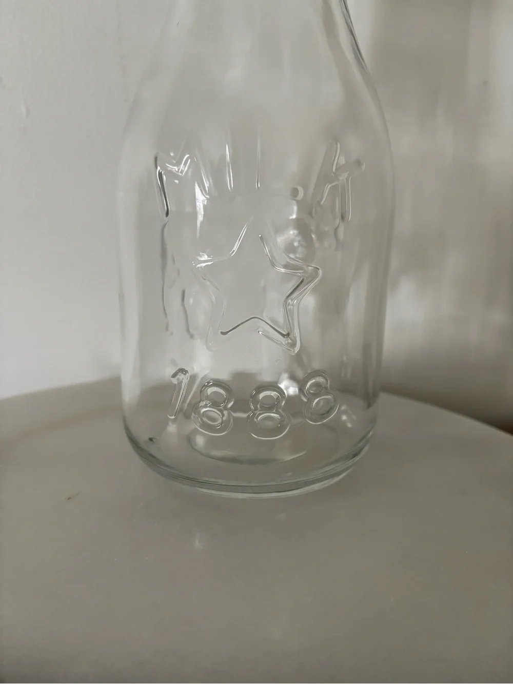 Vintage Glass Milk Bottle Embossed 1888